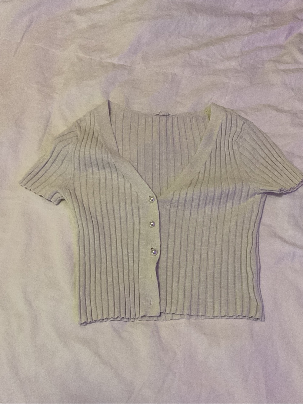Garage Cream Ribbed Short Sleeve Button Cardigan